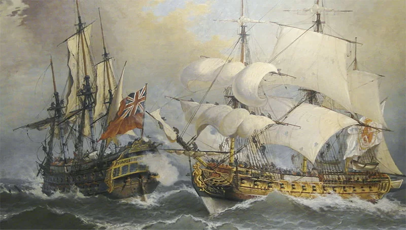 Combate de uma fragata espanhola contra a nau britânica Stanhope, por Ángel Cortellini Sánchez – Museu Naval de Madri – Foto: (CC by-sa 4.0) Combate de uma fragata espanhola contra a nau britânica Stanhope, por Ángel Cortellini Sánchez - Museu Naval de Madri - Foto: (CC by-sa 4.0)